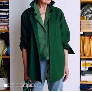 Emerald Green Blazer with Oversized Fit and Prominent Collar